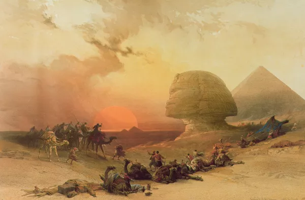 David Roberts, Le Sphinx de Gizeh, 1842-1849, lithographie colorisée, collection particulière © Bridgeman Images